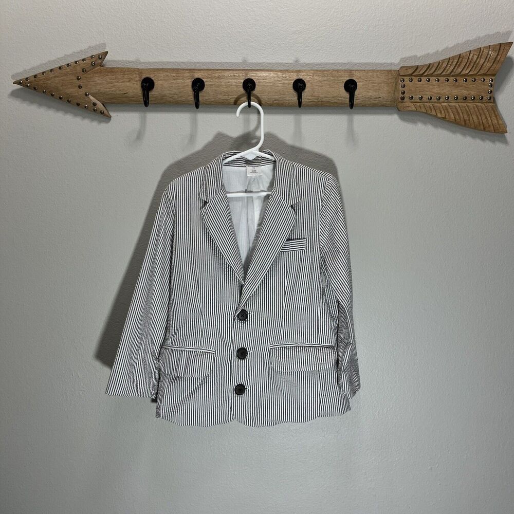 Gymboree Youth Boys Blazer Jacket Seersucker Lined Taupe & White XS
